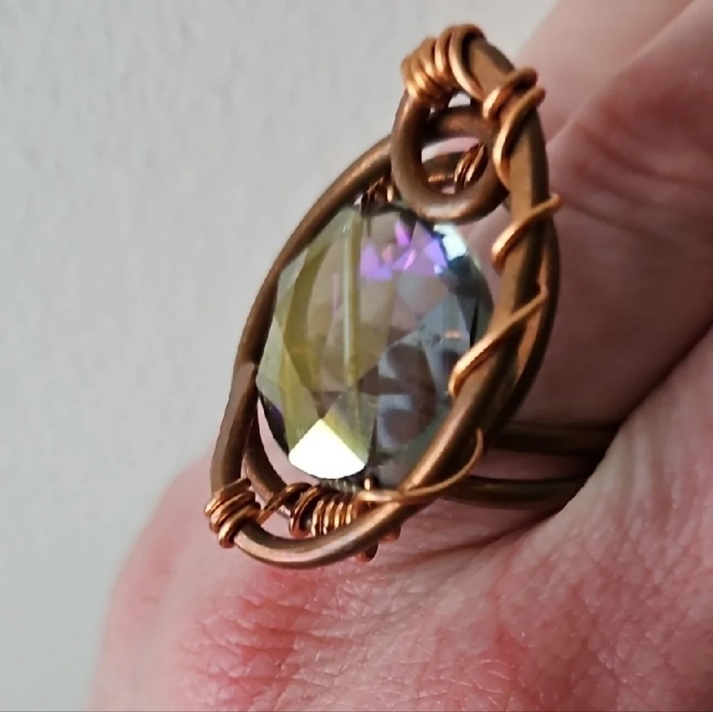 Bronze and Iridescent Purple Statement Ring, Sz 6.5